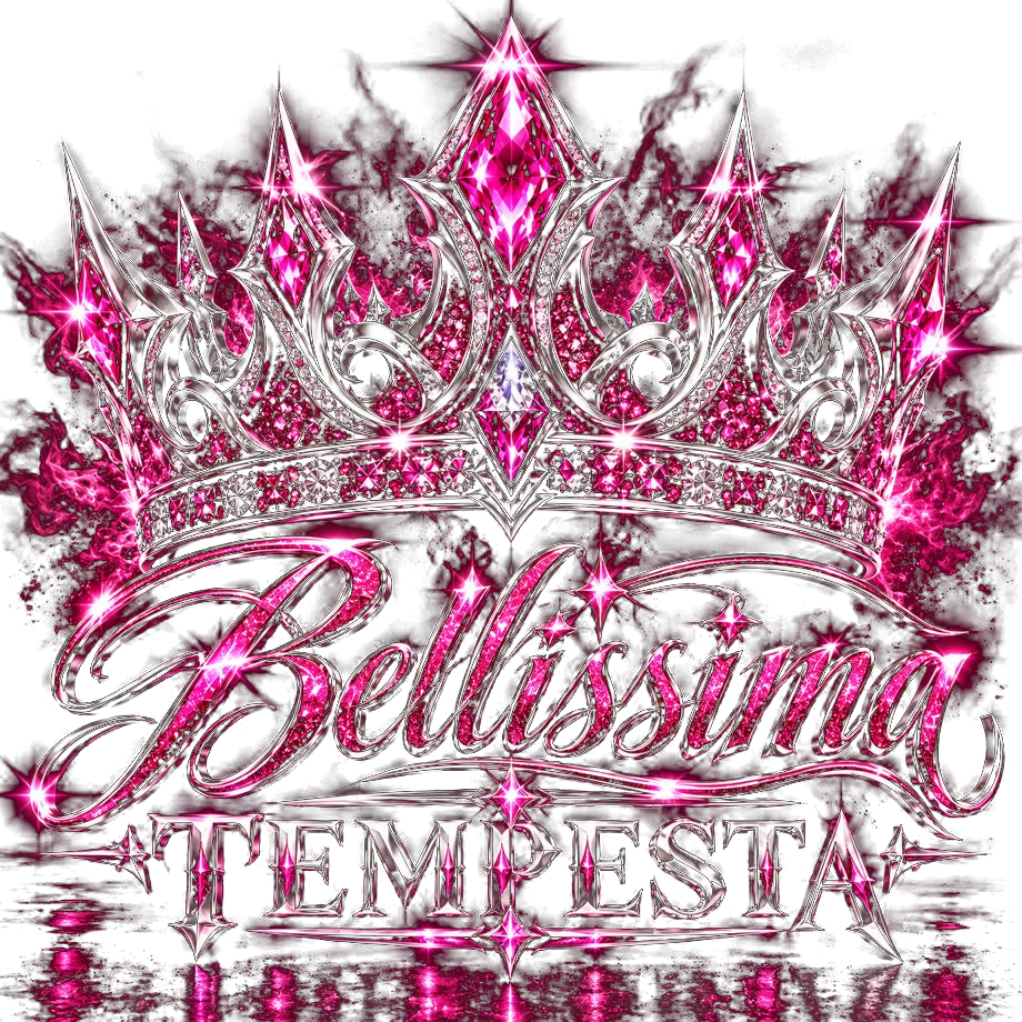 Bellissima Tempesta glitter crown and silver-pink logo